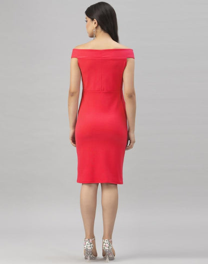 Precious Red Coloured Knitted Lycra Dress | Leemboodi