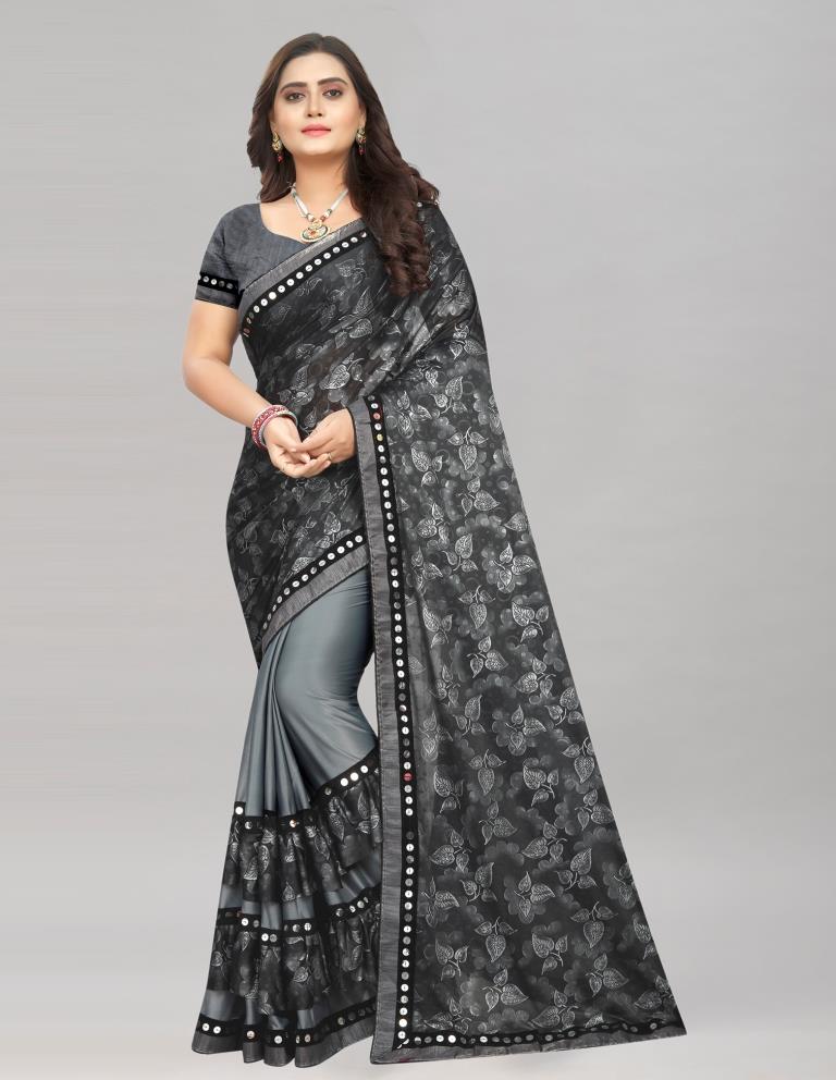 Grey Coloured Lycra Embellished Partywear saree | Leemboodi