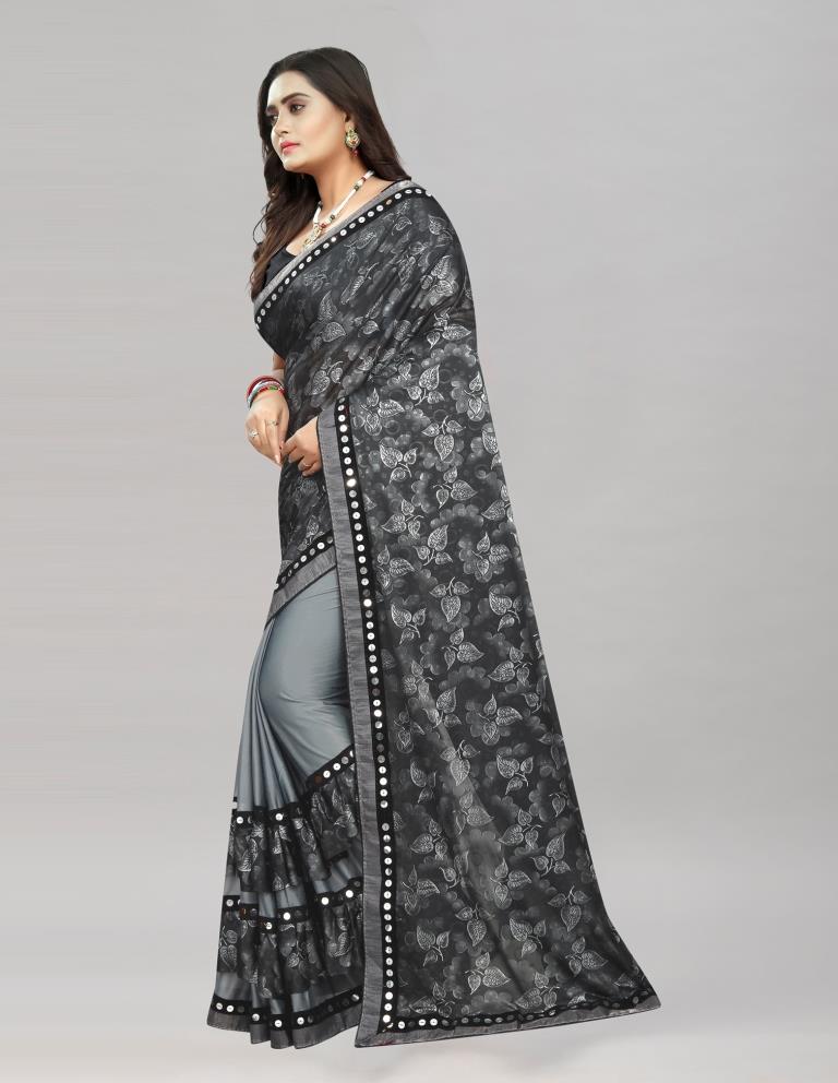 Grey Coloured Lycra Embellished Partywear saree | Leemboodi