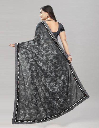 Grey Coloured Lycra Embellished Partywear saree | Leemboodi