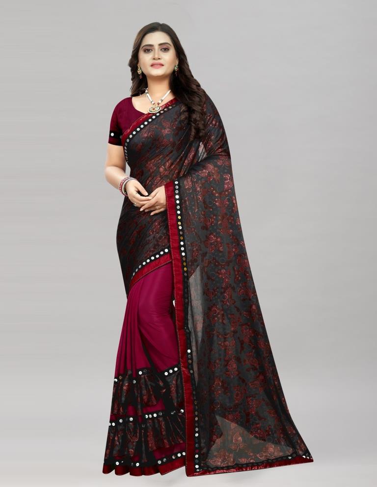 Maroon Printed Saree | Sudathi