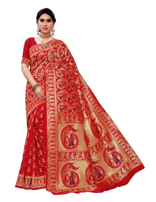 Red Coloured Poly Silk Jacquard Partywear saree | Leemboodi