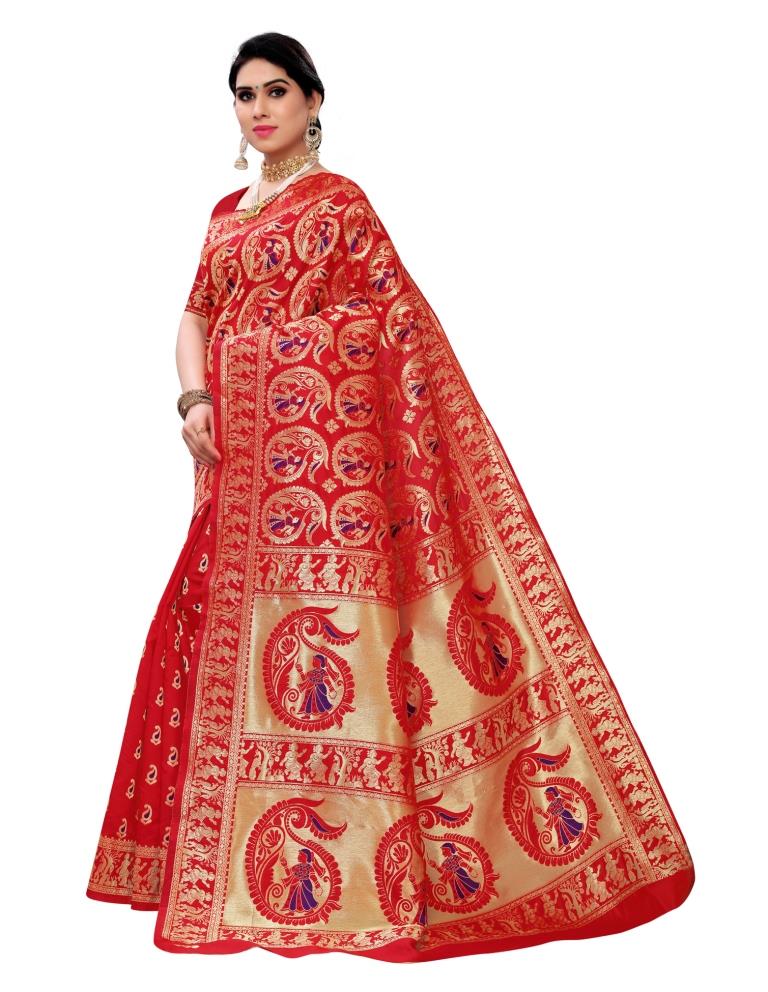 Red Coloured Poly Silk Jacquard Partywear saree | Leemboodi