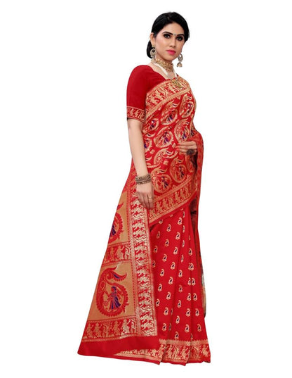 Red Coloured Poly Silk Jacquard Partywear saree | Leemboodi