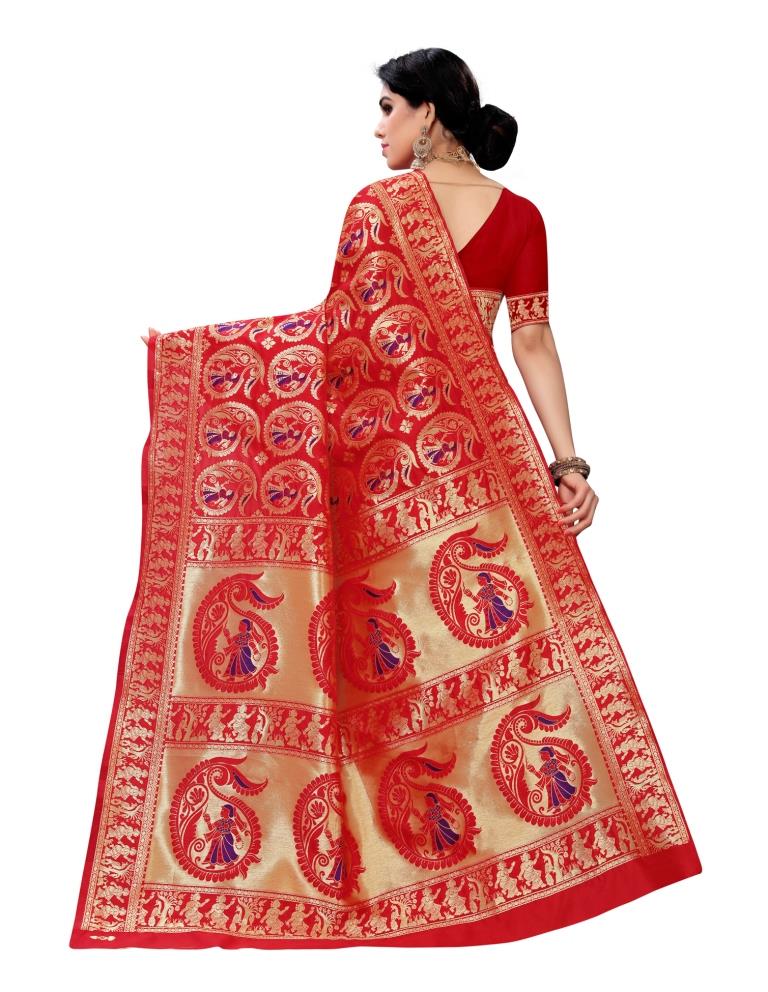 Red Coloured Poly Silk Jacquard Partywear saree | Leemboodi