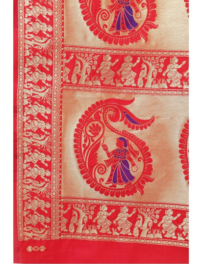 Red Coloured Poly Silk Jacquard Partywear saree | Leemboodi