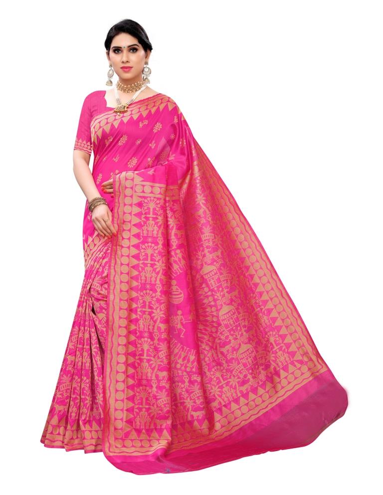 Pink Coloured Poly Silk Jacquard Partywear saree | Leemboodi