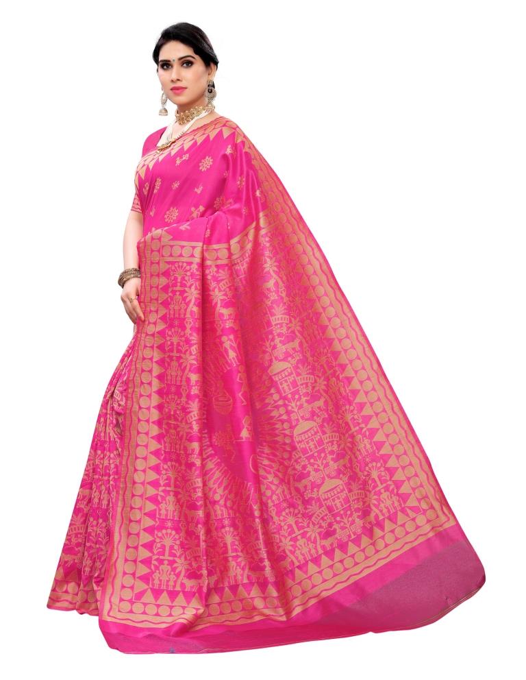 Pink Coloured Poly Silk Jacquard Partywear saree | Leemboodi