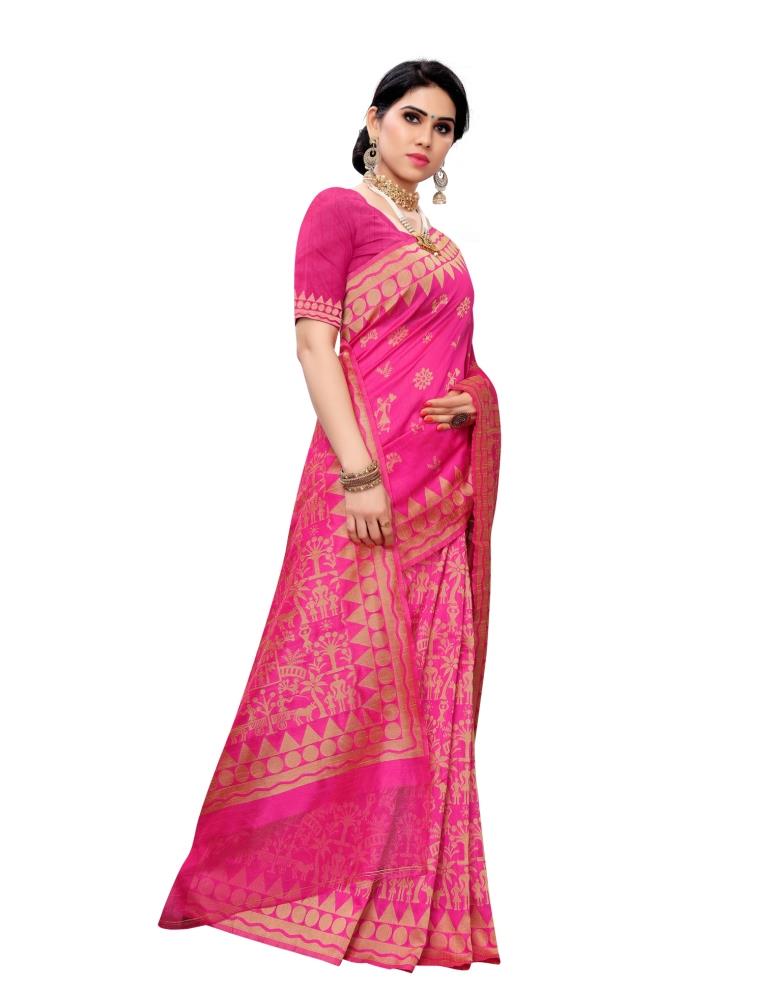 Pink Coloured Poly Silk Jacquard Partywear saree | Leemboodi