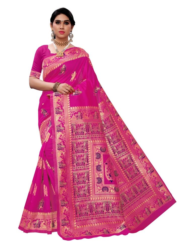 Pink Coloured Poly Silk Jacquard Partywear saree | Leemboodi