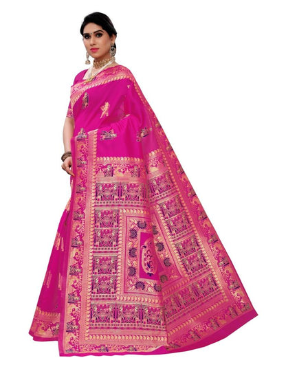 Pink Coloured Poly Silk Jacquard Partywear saree | Leemboodi