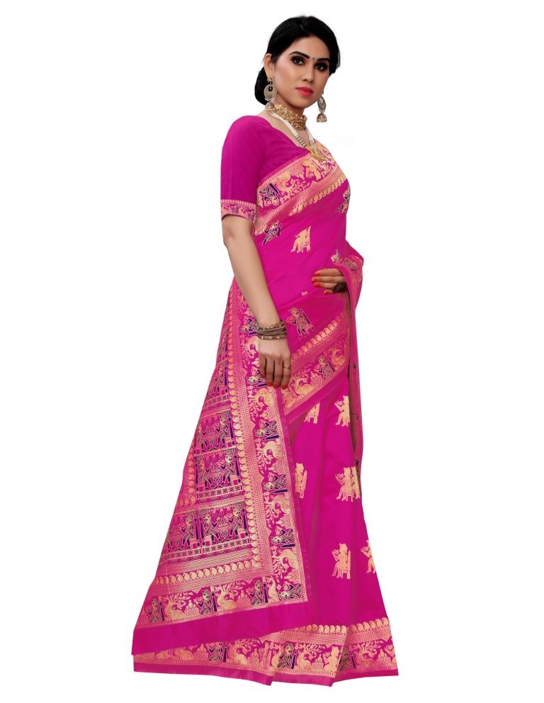 Pink Coloured Poly Silk Jacquard Partywear saree | Leemboodi