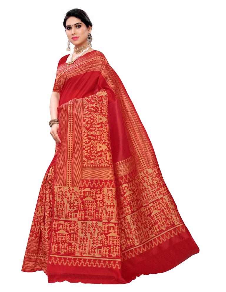 Red Coloured Poly Silk Jacquard Partywear saree | Leemboodi