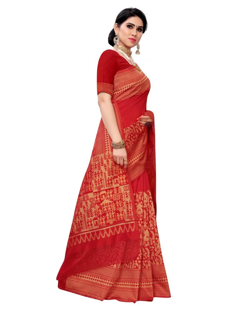 Red Coloured Poly Silk Jacquard Partywear saree | Leemboodi