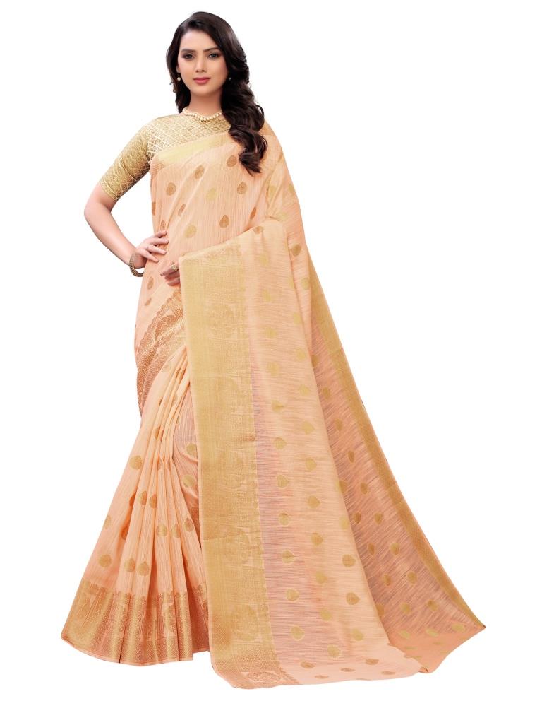 Peach Coloured Chanderi Jacquard Partywear saree | Sudathi