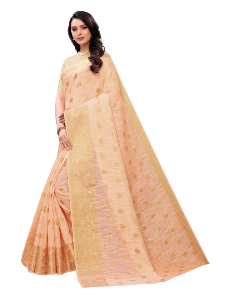 Peach Coloured Chanderi Jacquard Partywear saree | Sudathi