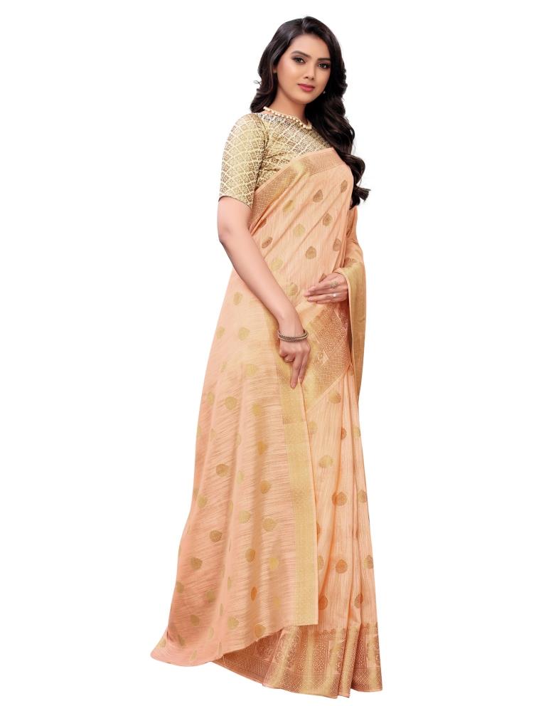 Peach Coloured Chanderi Jacquard Partywear saree | Sudathi