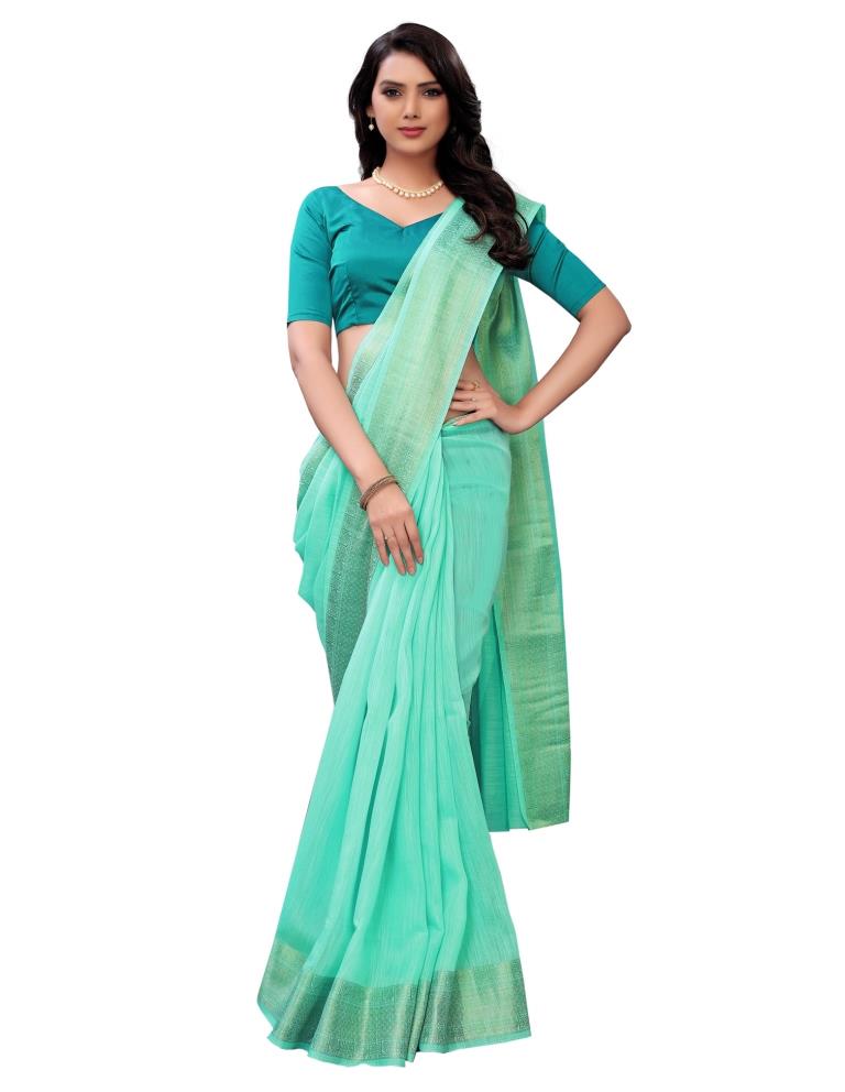 Seafoam Green Coloured Chanderi Jacquard Partywear saree | Leemboodi