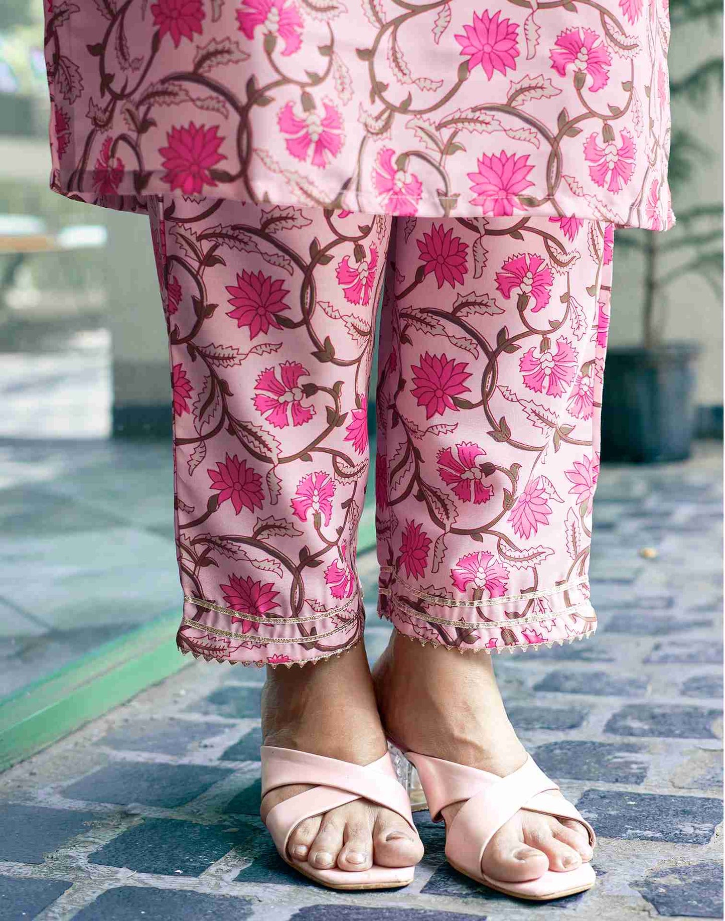Pink Rayon Printed Kurta Set With Dupatta