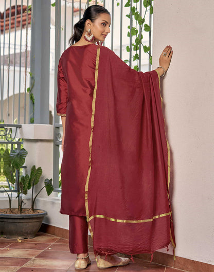 Maroon Sequence Rayon Straight Kurta With Pant And Dupatta