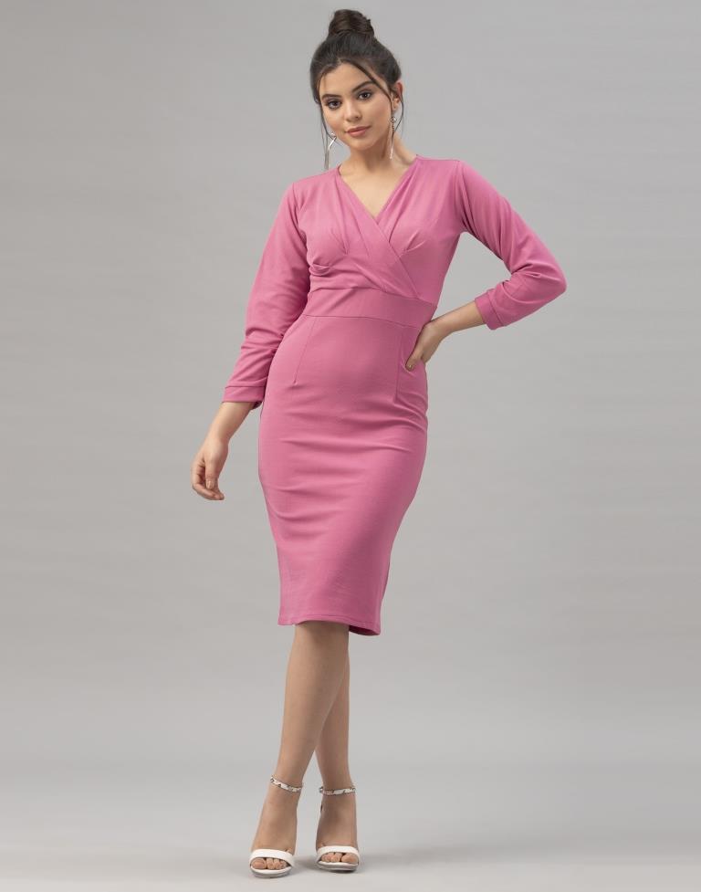 Imperial Pink Coloured Knitted Lycra Dress | Sudathi