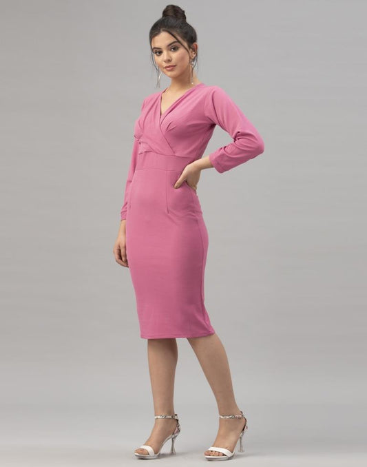 Imperial Pink Coloured Knitted Lycra Dress | Sudathi