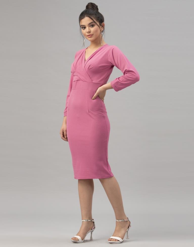 Imperial Pink Coloured Knitted Lycra Dress | Sudathi