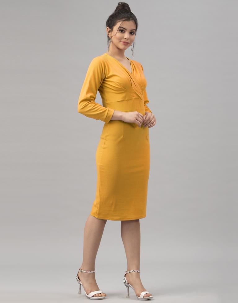 Vintage Mustard Yellow Coloured Knitted Lycra Dress | Leemboodi