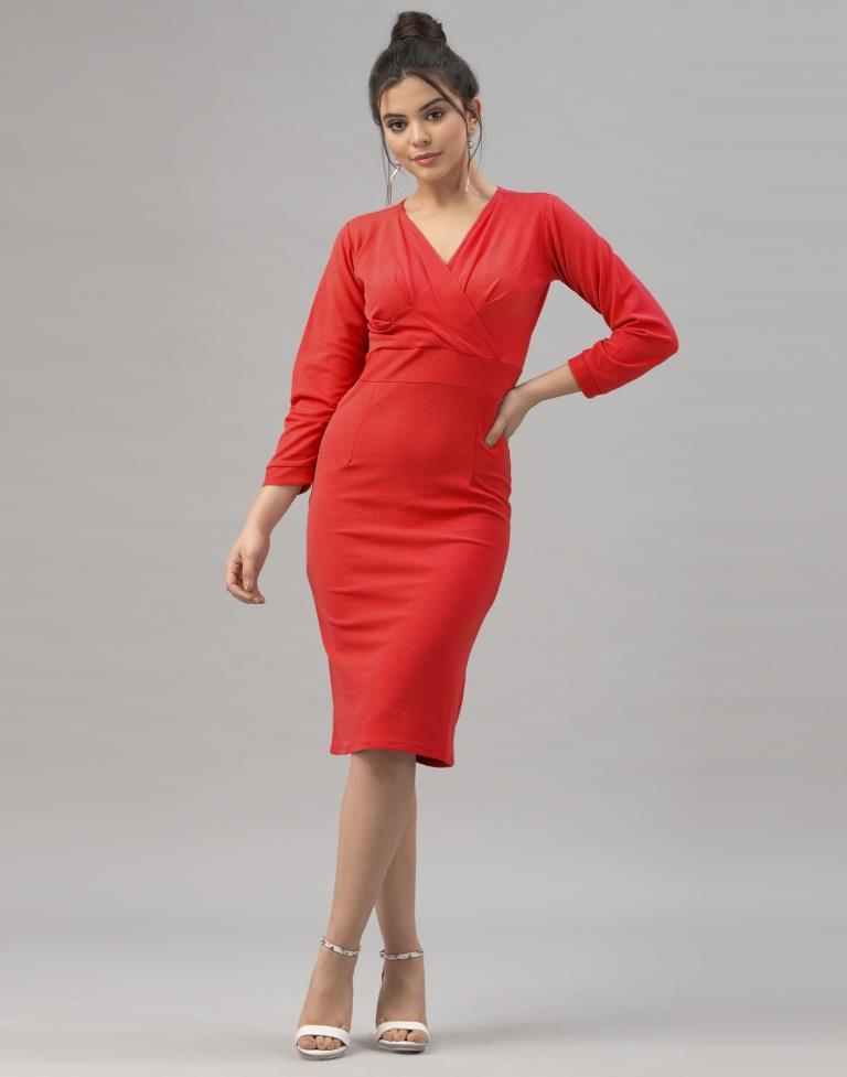 Valiant  Red Coloured Knitted Lycra Dress | Sudathi