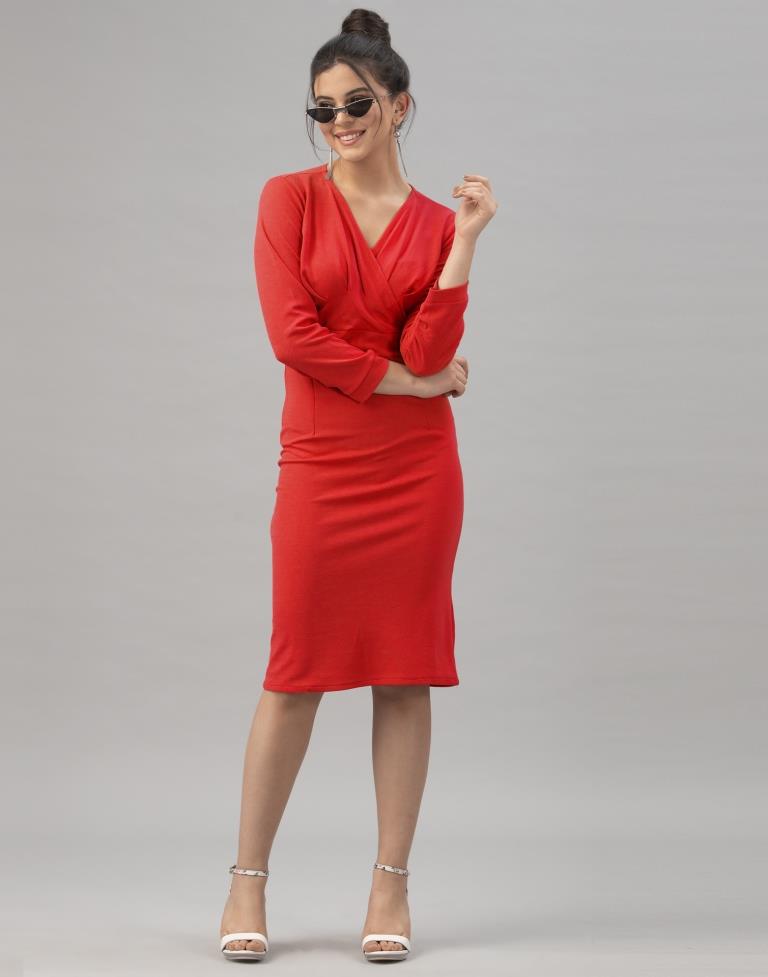 Valiant  Red Coloured Knitted Lycra Dress | Sudathi