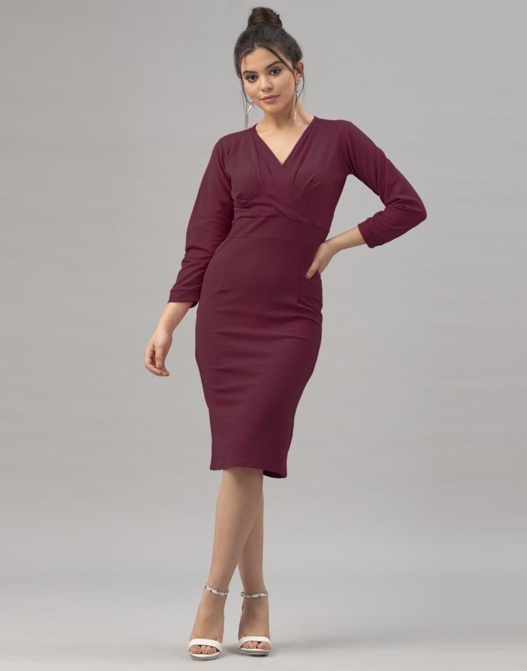Glistening  Dark Brown Coloured Knitted Lycra Dress | Sudathi
