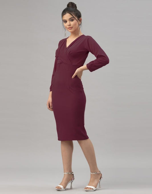 Glistening  Dark Brown Coloured Knitted Lycra Dress | Sudathi
