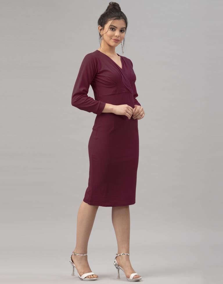 Glistening  Dark Brown Coloured Knitted Lycra Dress | Sudathi