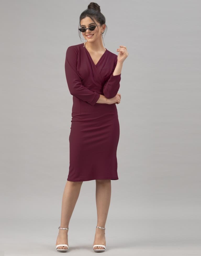 Glistening  Dark Brown Coloured Knitted Lycra Dress | Sudathi
