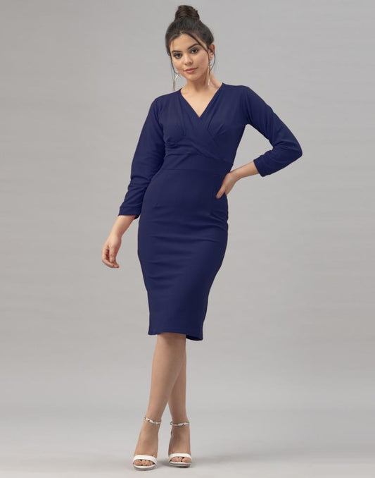 Navy Blue Coloured Knitted Lycra Dress | Sudathi