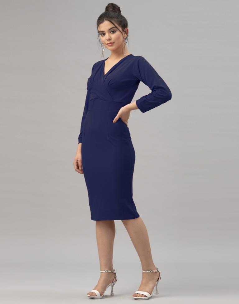 Navy Blue Coloured Knitted Lycra Dress | Sudathi
