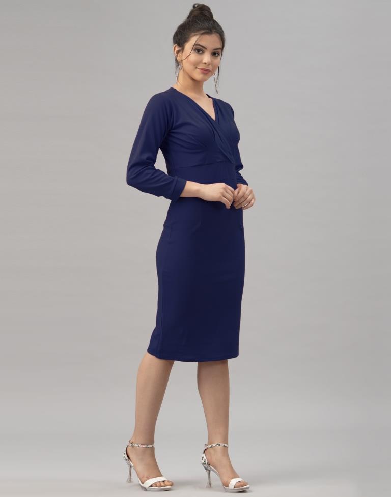 Navy Blue Coloured Knitted Lycra Dress | Sudathi