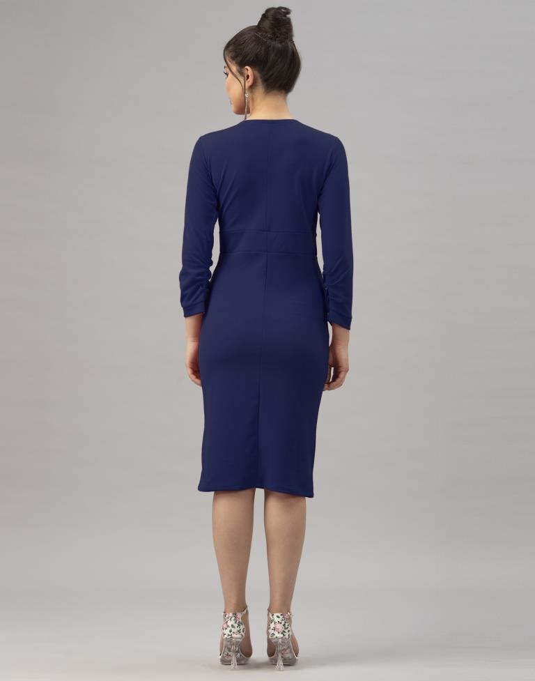 Navy Blue Coloured Knitted Lycra Dress | Sudathi