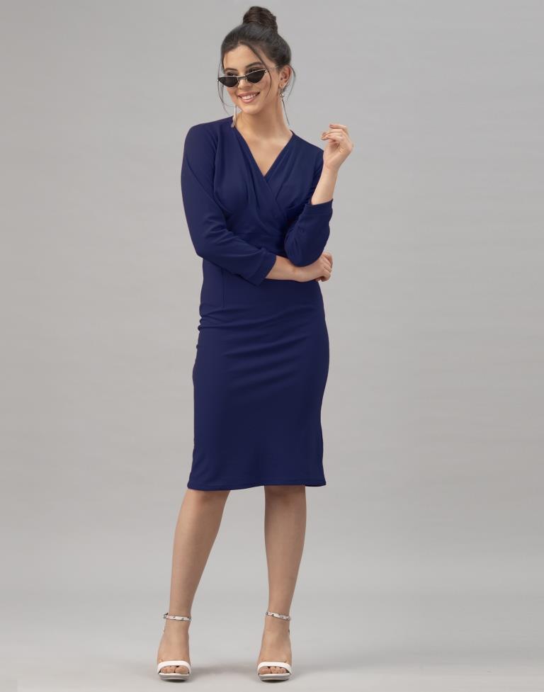 Navy Blue Coloured Knitted Lycra Dress | Sudathi