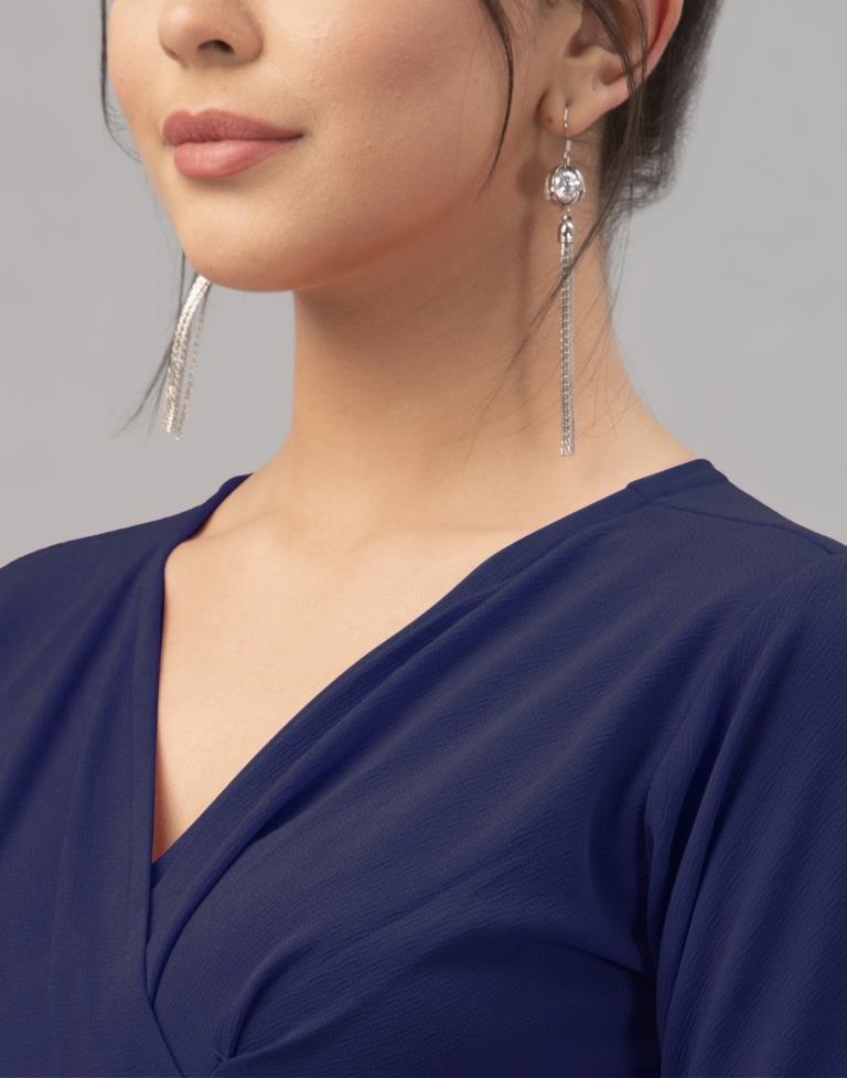 Navy Blue Coloured Knitted Lycra Dress | Sudathi