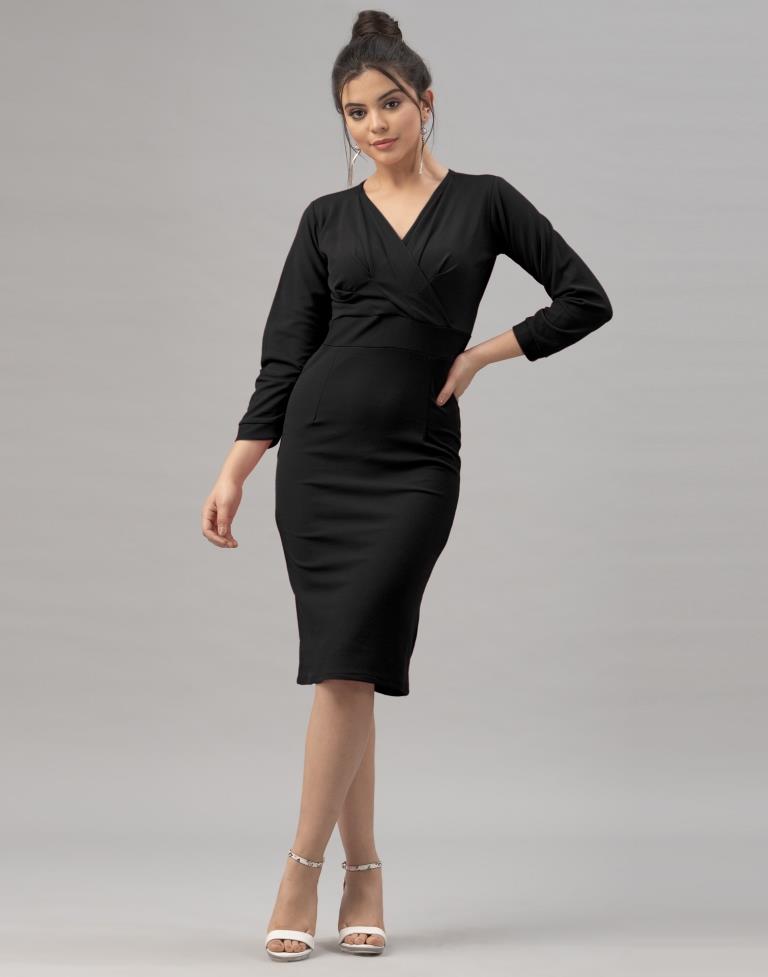 Whimsical Black Coloured Knitted Lycra Dress | Sudathi