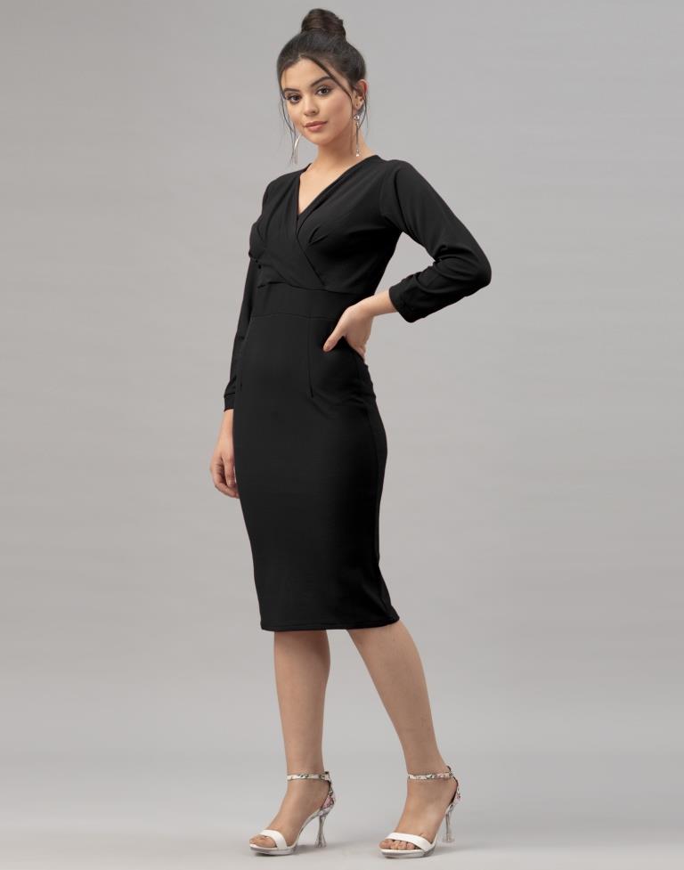 Whimsical Black Coloured Knitted Lycra Dress | Sudathi