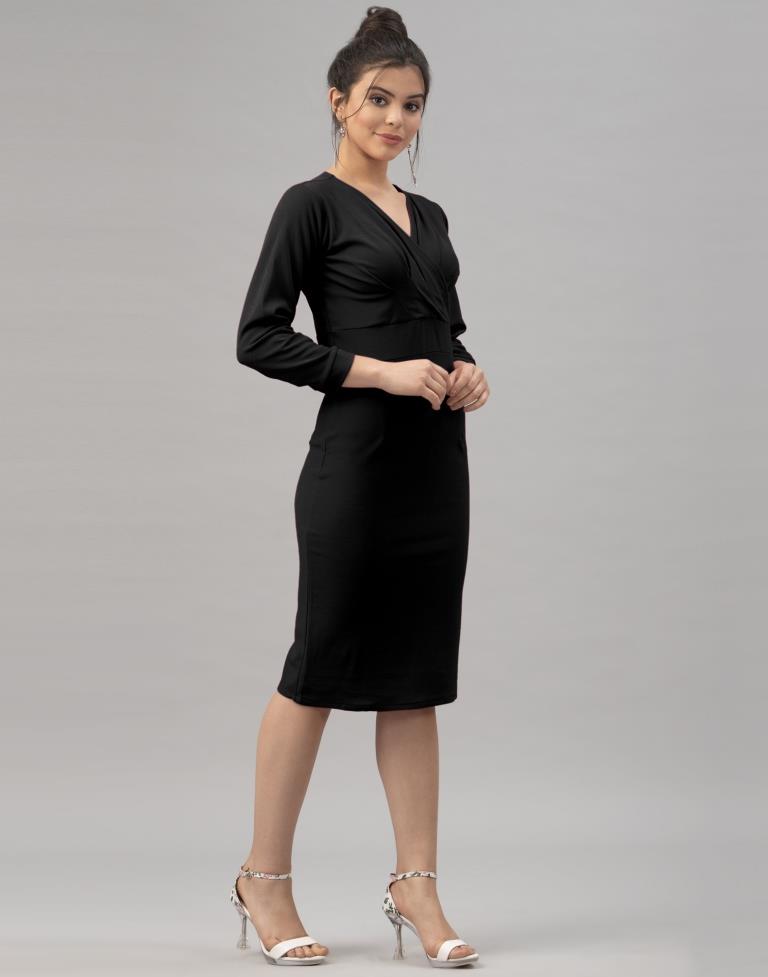 Whimsical Black Coloured Knitted Lycra Dress | Sudathi
