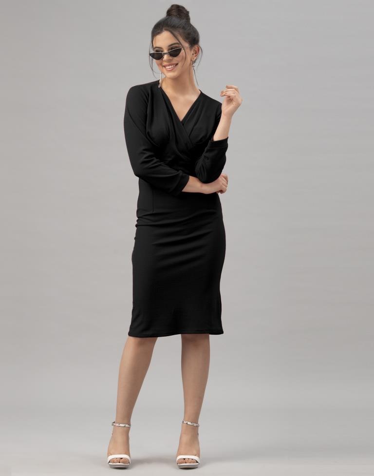 Whimsical Black Coloured Knitted Lycra Dress | Sudathi