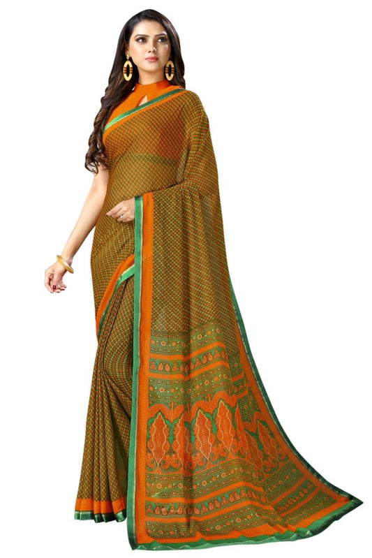 Tiger Orange Coloured Chiffon Printed Casual saree | Leemboodi