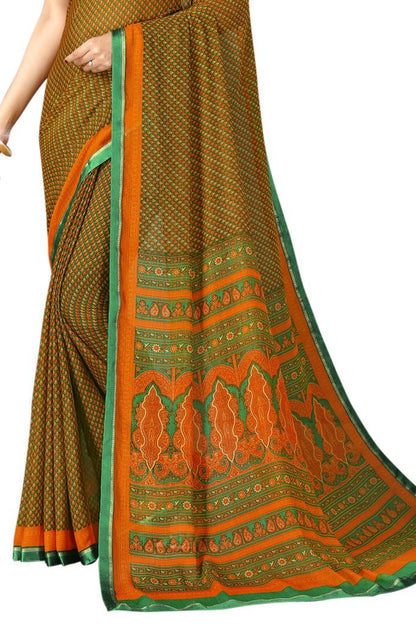 Tiger Orange Coloured Chiffon Printed Casual saree | Leemboodi
