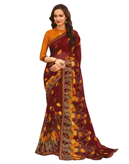 Wine Red Coloured Chiffon Printed Casual saree | Leemboodi