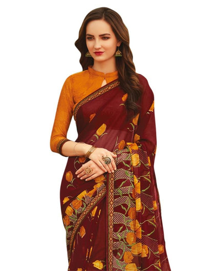 Wine Red Coloured Chiffon Printed Casual saree | Leemboodi