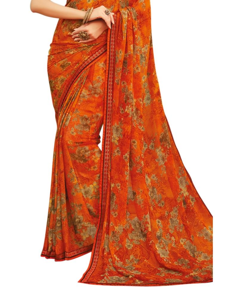 Carrot Orange Coloured Chiffon Printed Casual saree | Leemboodi