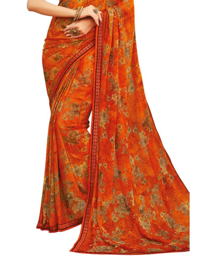 Carrot Orange Coloured Chiffon Printed Casual saree | Leemboodi